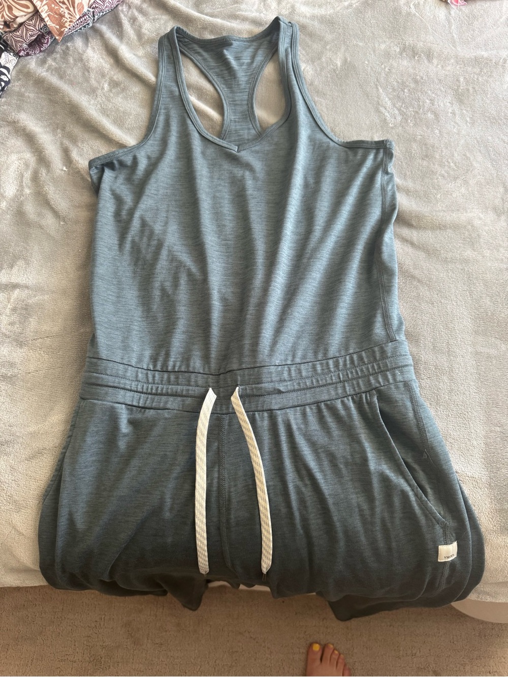 Vuori Racerback Drawstring Romper in Slate Teal